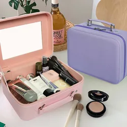 Trousse de maquillage portable avec miroir, sac de maquillage de grande capacité, boîte de rangement de maquillage de voyage simple, niveau d'apparence élevé, Ins Wind, super chaud