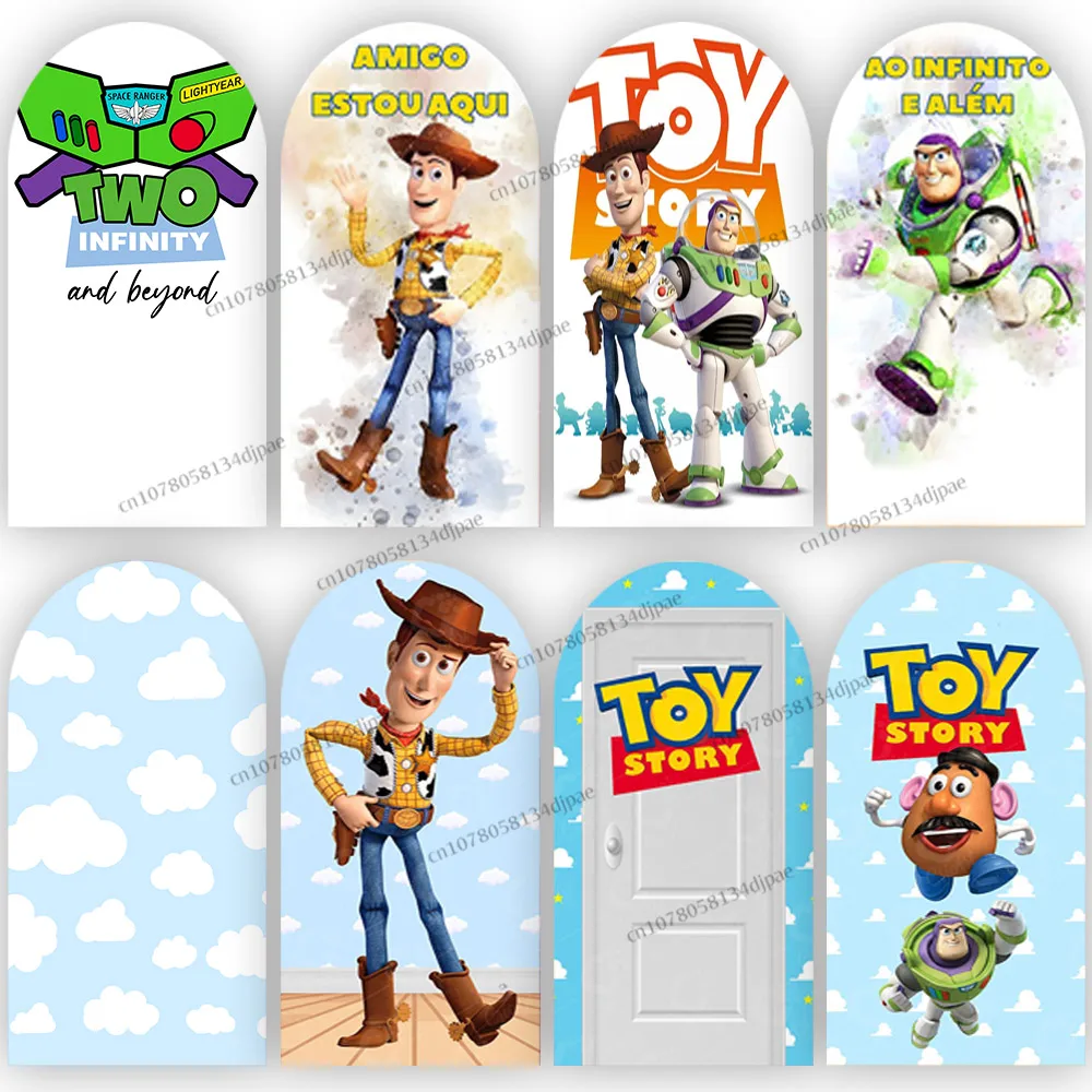 White Toy Story Arch Party Backdrop Cover For Boys Birthday Background Woody Buzz Lightyear Photo Studio Banner Ideas Wall