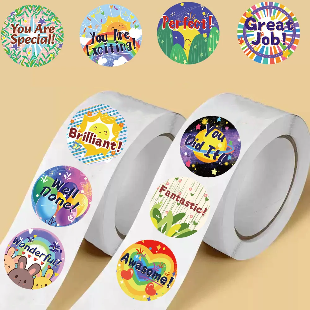 500Pcs/roll Explosion Encourages Circular Roll Stickers Notebook PET Fridge Harajuku Motorcycle Gifts Creative Sticker