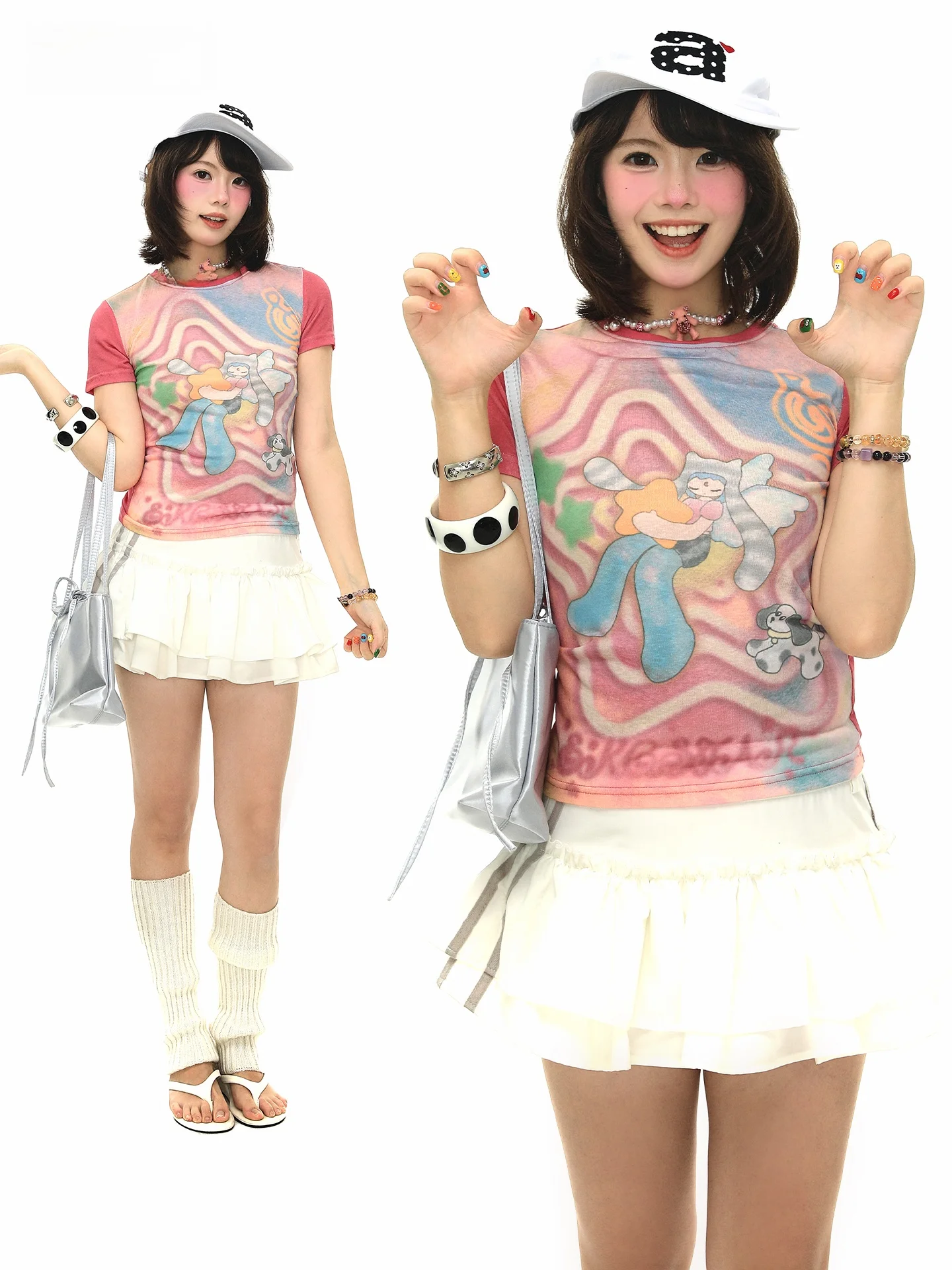 

Sanowers Fun Cartoon Print Short Sleeve T-Shirt Women's Slim Fit Summer Slimming Dopaamine Spicy Girl Short Top