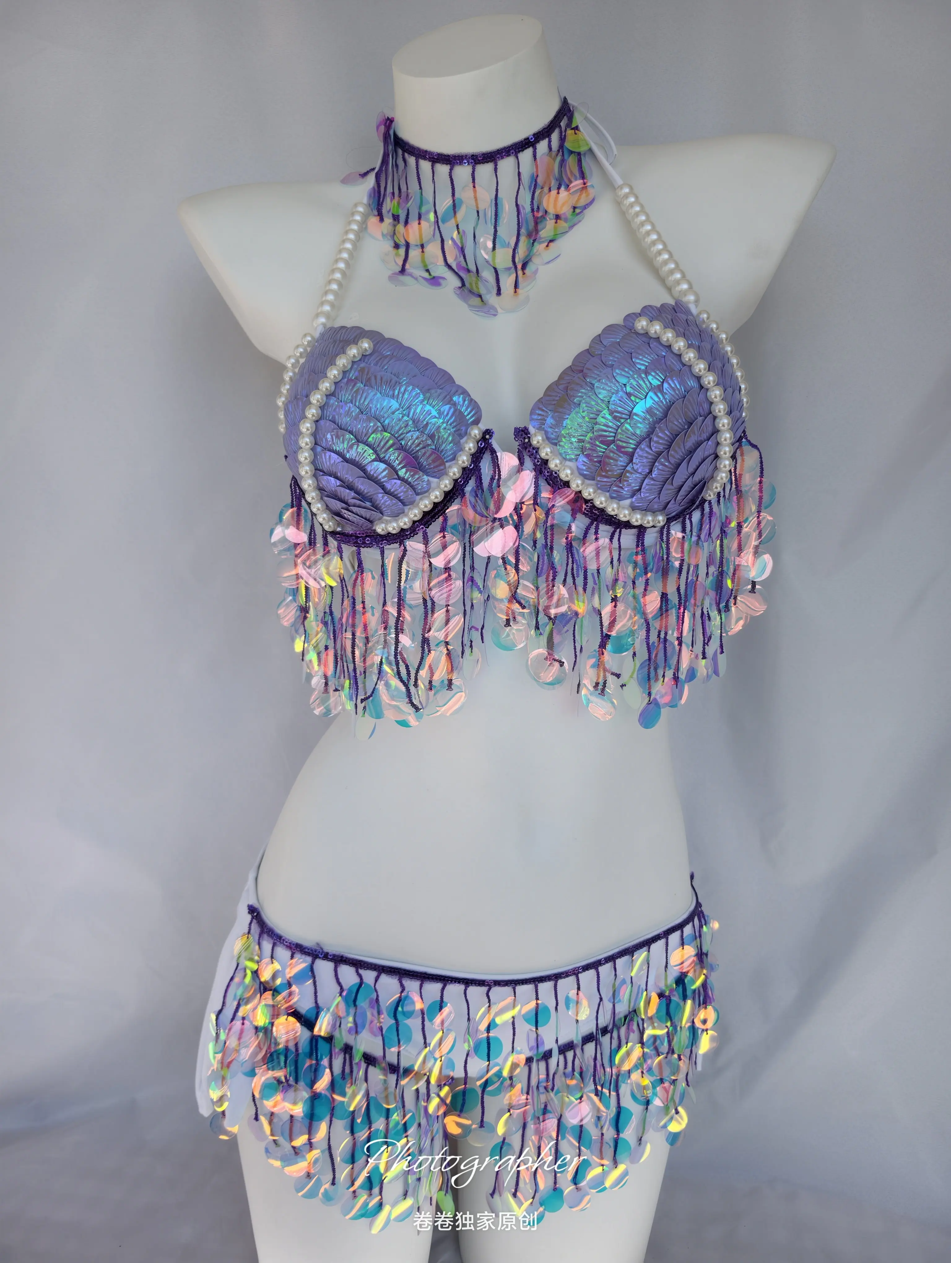 

Оригинальный костюм русалки ручной работы, бикини с пайетками, для ночных клубов, для девичьих групп, сценический костюм для выступлений, бикини