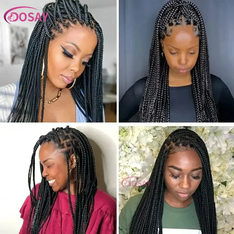 Full Lace Box trançado perucas para mulheres negras, sem nós, peruca sintética, africano, trançado Cornrow, 36"