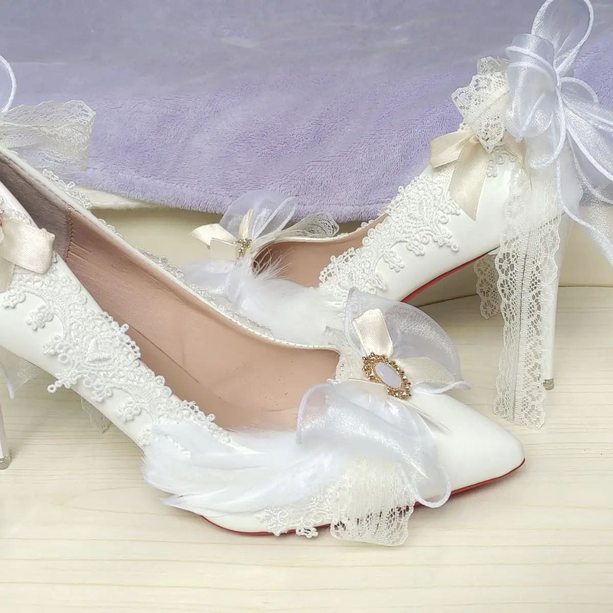 

Women's Lolita Hand-Made High Heels Pointed Stiletto Heel White Flower Wedding Shoes plus Size