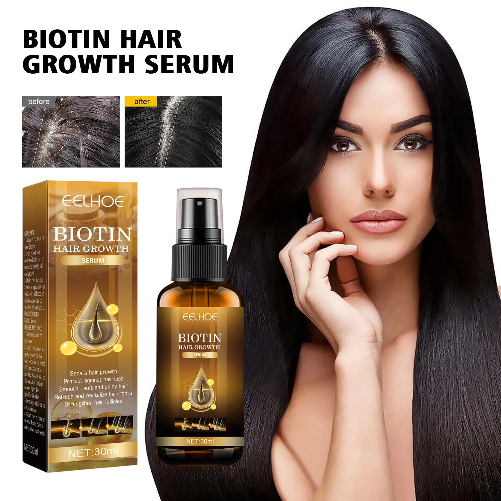 EELHOE Biotin Hair Growth Spray Strong Anti-drop Repair Hair Nourishing Hair Care Firming Hair Root Spray