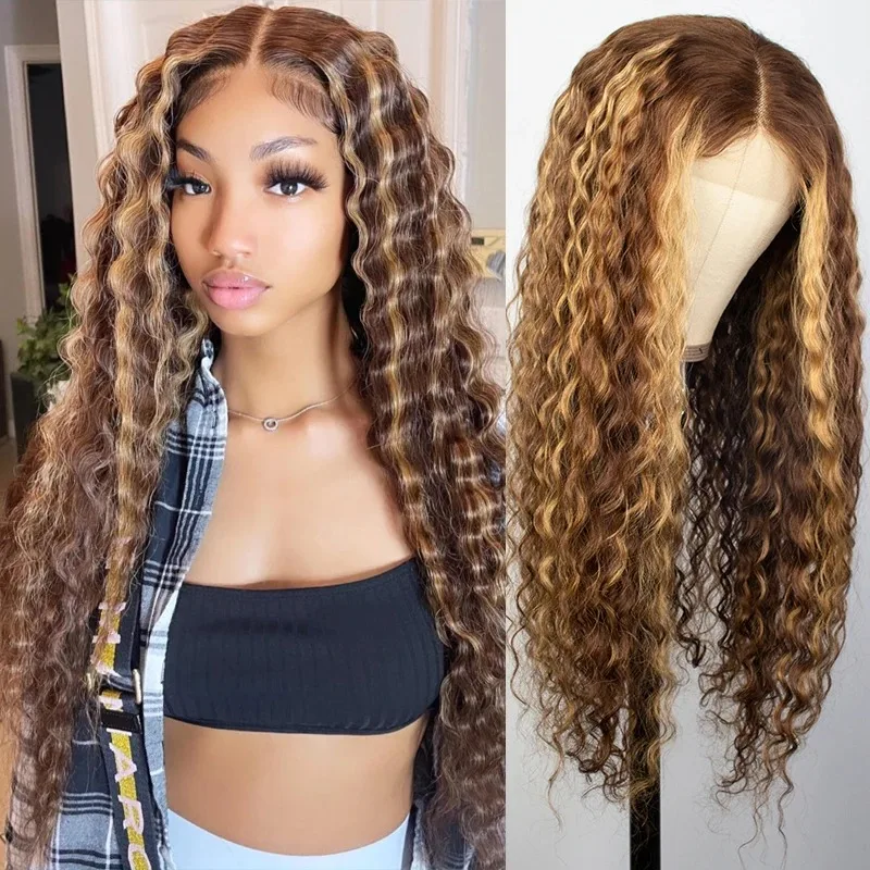 Highlight Colored Ombre Deep Wave Loose Water Wavy Wig Human Hair Brazilian 13x6 HD Transparent Lace Frontal Wig For Black Woman