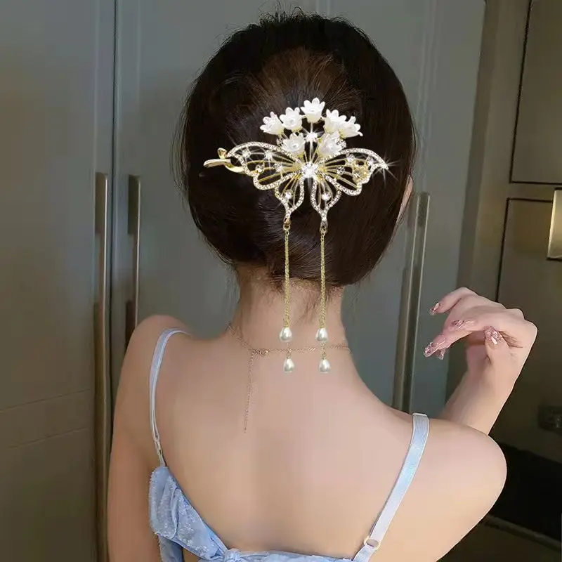 

Chinese Style Red Flower Tassels Exquisite Hair Clips for Women Ladies New Headwear Mother's Hair Styling Tools Hair Accessories