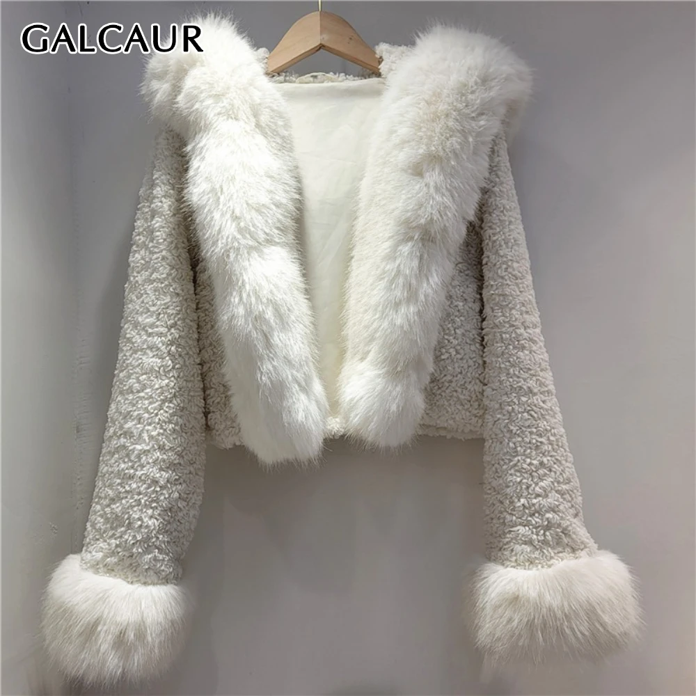 

GALCAUR белая шикарная куртка из сращенного меха женская с v-образным вырезом и длинным рукавом свободные повседневные женские куртки для ленивых осенний стиль модная одежда