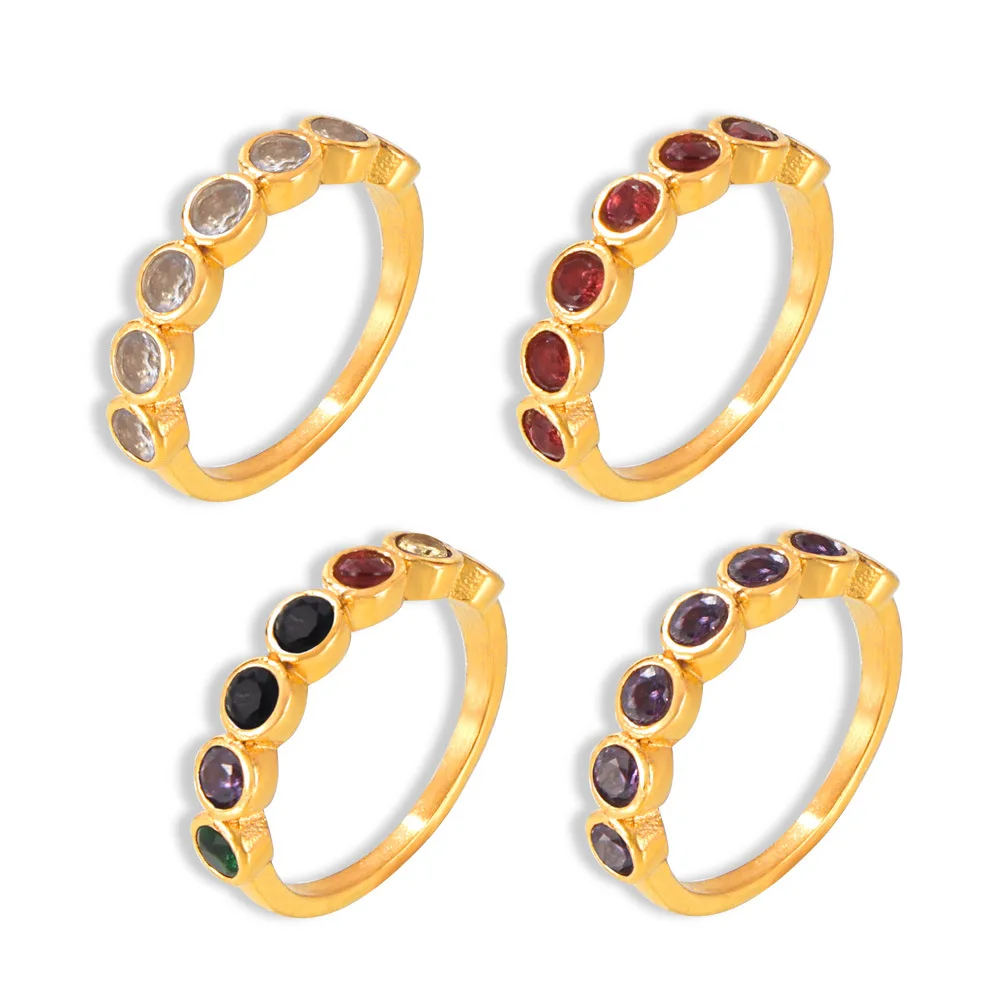 

New Fashion Luxury Colored zircon Ring Titanium Steel Gold Plated Jewelry