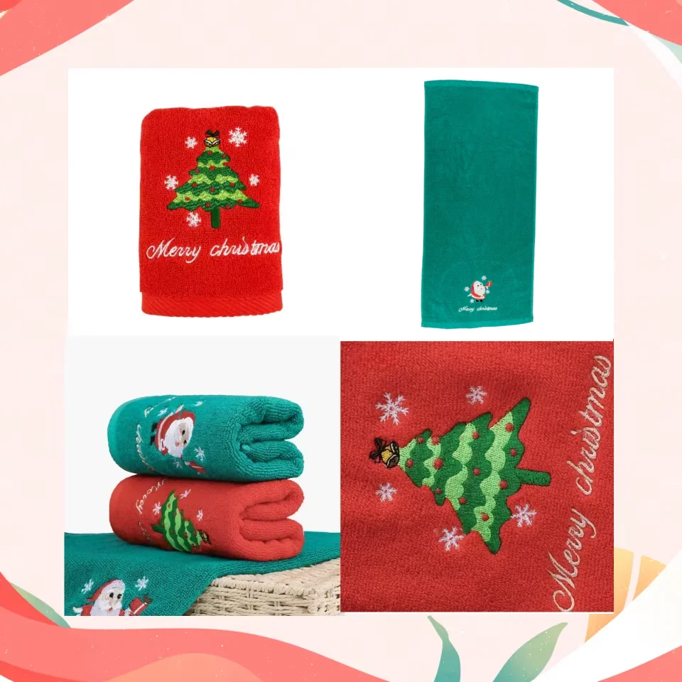 

New Navidad Xmas Face Towel Christmas Decor Red Santa Claus New Year Gift Home Bathroom Washing Hand Face Towel Cloth Man Woman