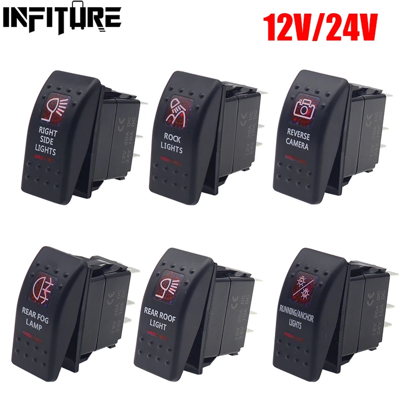 Car Switch Boat Truck Led Toggle Switch 5pin on-off Waterproof 12/24V Bar Style RED Light REAR FOG LAMP/REAR ROOF LIGHT