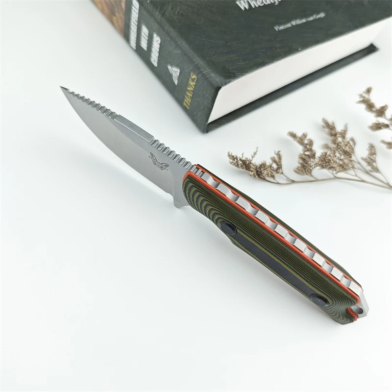 BM15017 with K sheath, outdoor hunting and meat cutting 8Cr13MoV blade camping dual color G10 handle fixed knife