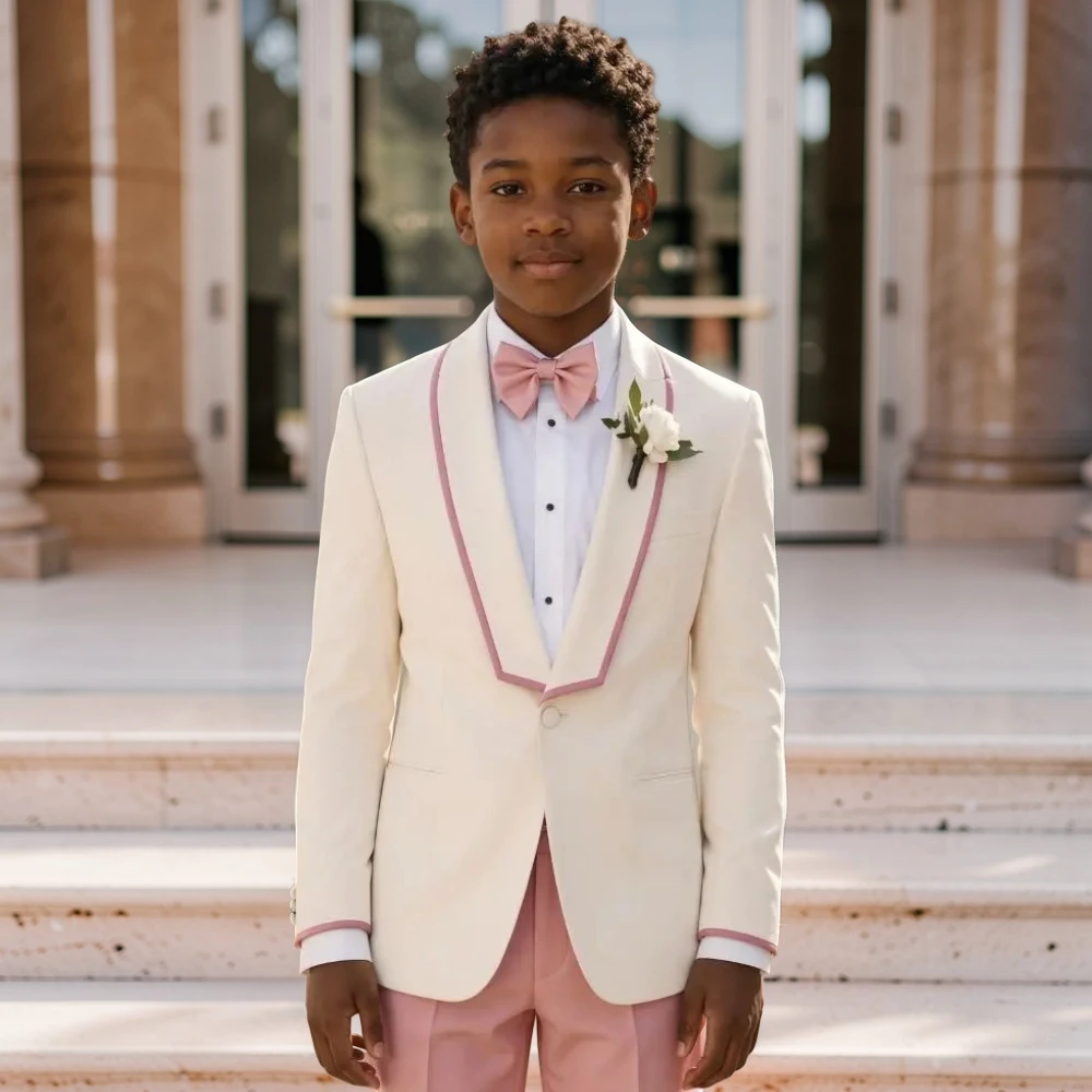 2 Pieces Boy Suits Slim Fit Formal Single Breasted Shawl Lapel Contrast Piping for Prom Party Kids Wedding Ceremony Wear 2026