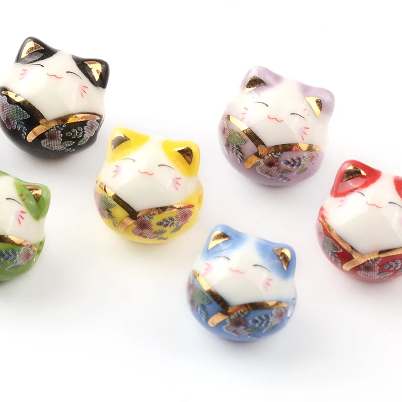 1.4cm 5pcs Mix V Collar Lucky Cat Shape Ceramic Spacer Beads for Jewelry Making DIY Charm Bracelet Jewelry Earring Necklace