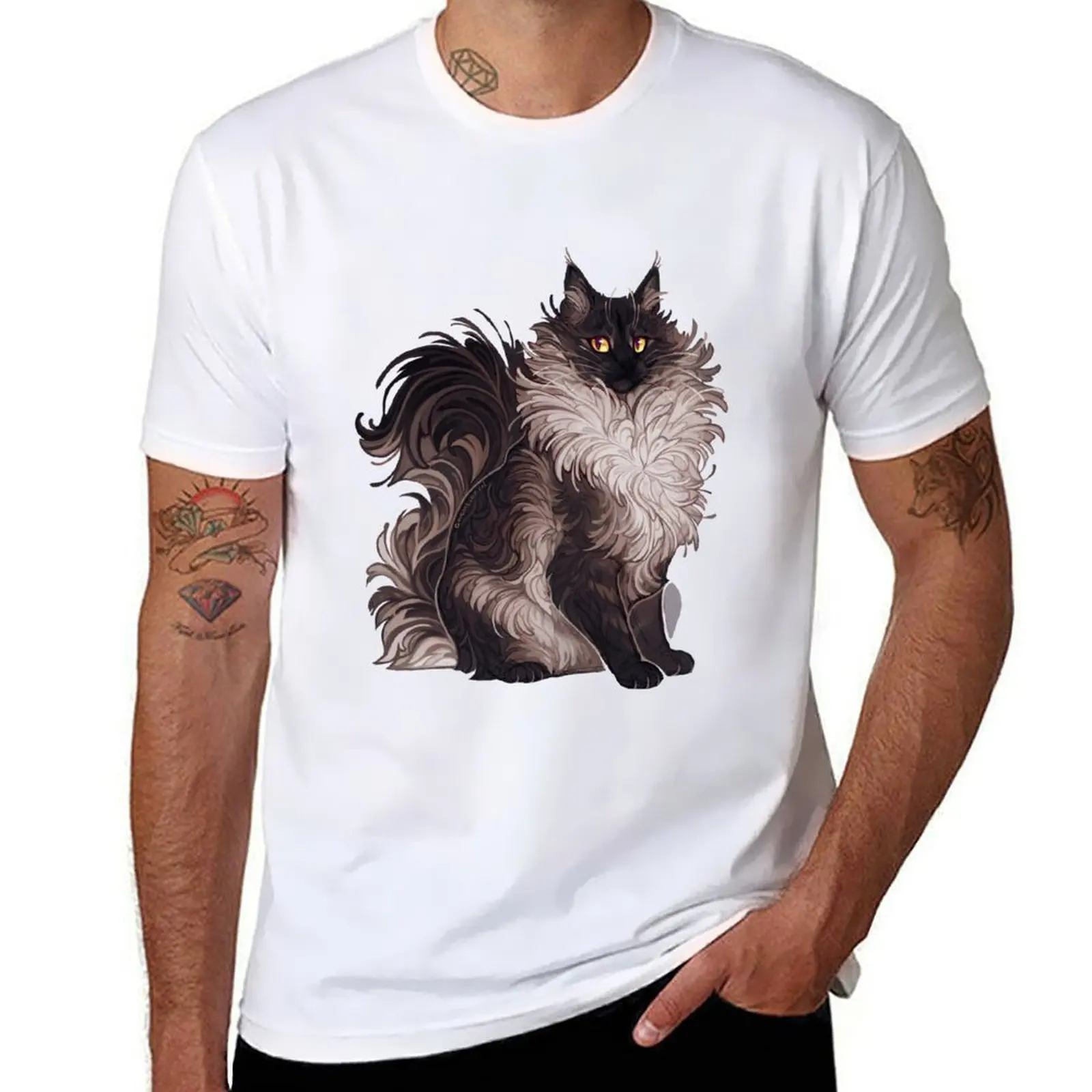 

Black and white cat T-Shirt cotton t shirt man cotton t shirts high quality T-Shirt