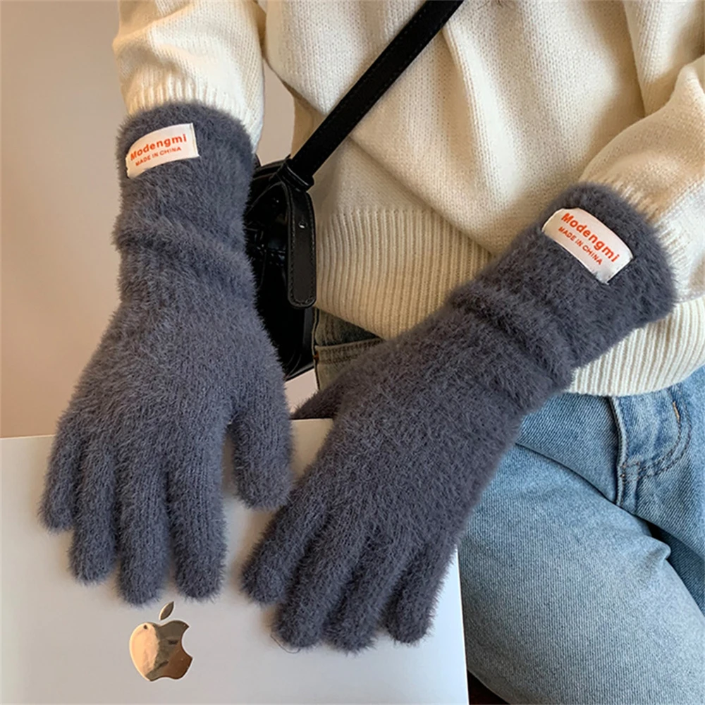 Korean Soft Cashmere Gloves Luxury High Quality Couple Knitted Gloves Winter Warm Split Finger Gloves Outdoor Ski Accessories