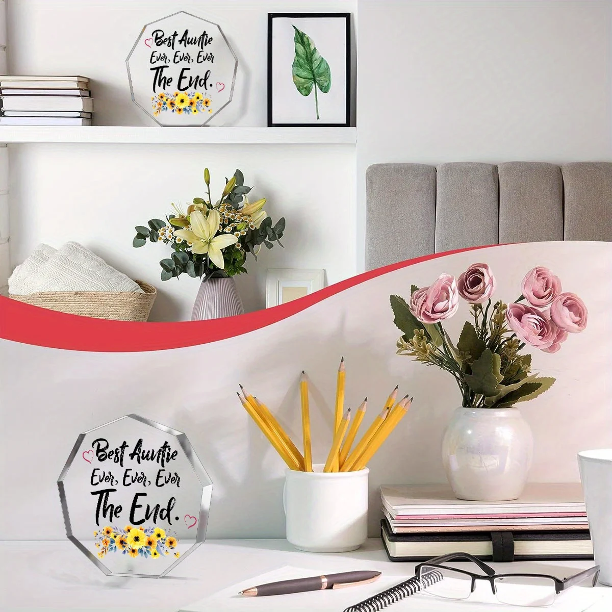 2D， Acrylic desktop decoration - the best auntie ever, suitable for indoor/outdoor decoration, the perfect gift for aunties