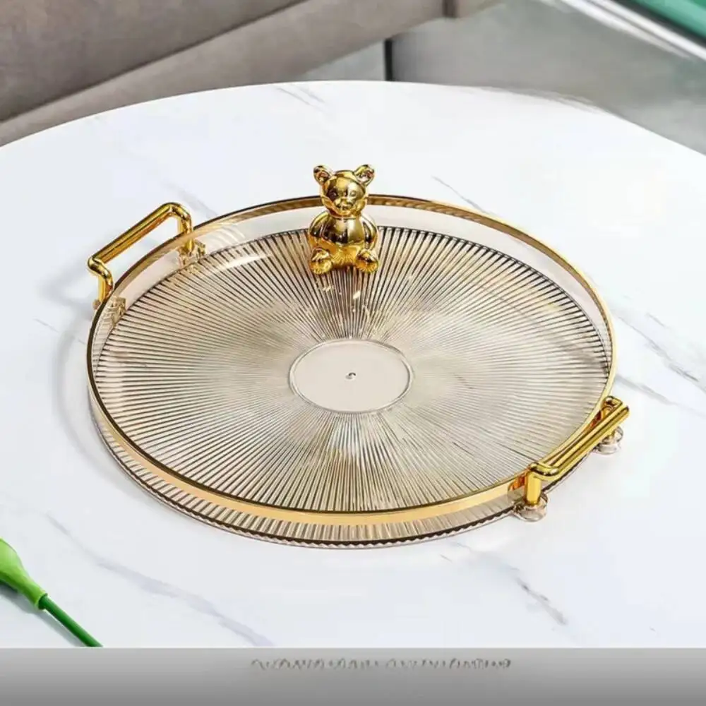 

New Multipurpose Round Gold With Handles Tea Cup Storage Plate Fruit Tray Home Decor