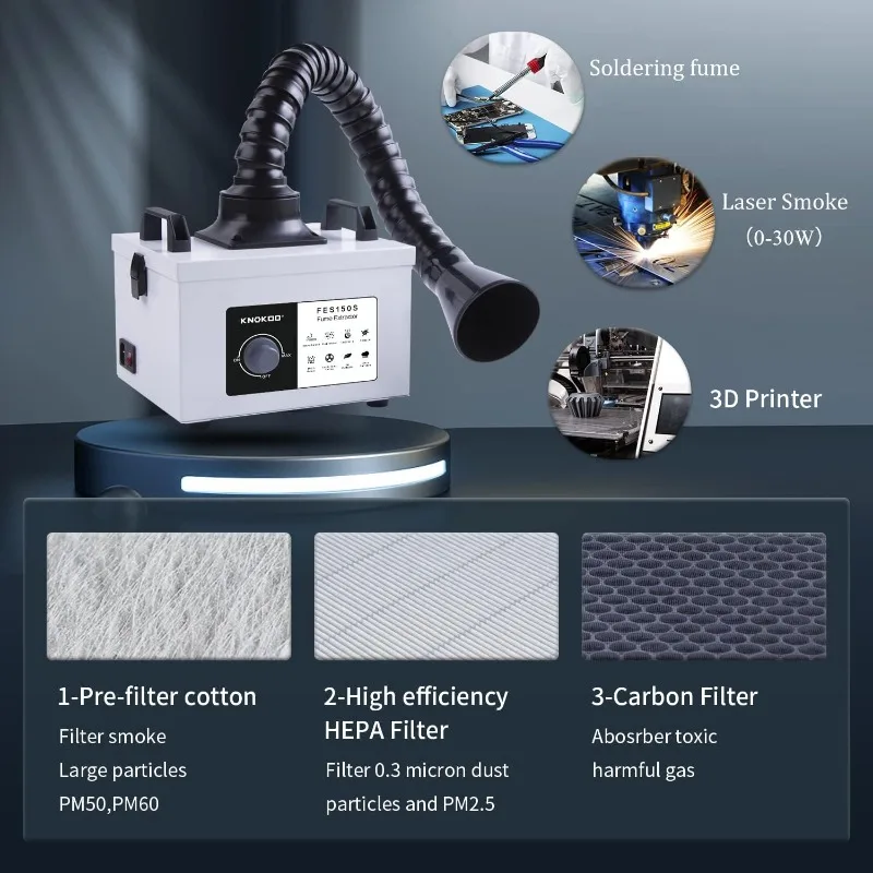 Strong Suction 3 Stage Filter, Welding Smoke Purifier for 5W 10W Laser Engraver and Marking, Phone Repair Soldering Filtering