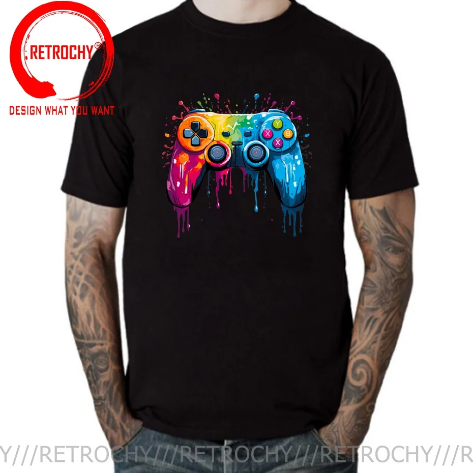 Funky Games Controller Splashed In Paint Artwork T Shirt Men Fashion Trendy Casual Clothing Stylish Tops Tee Shirt Leisure Tshir