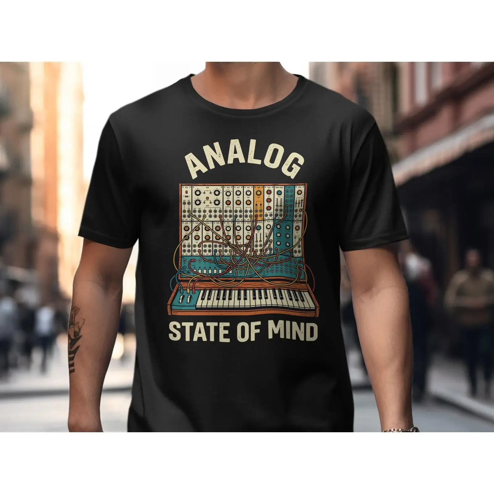 Analog Synth T Shirt Modular Synthesizer Retro Music Producer Apparel vintage Washed homme Slightly Comfortable Breathable
