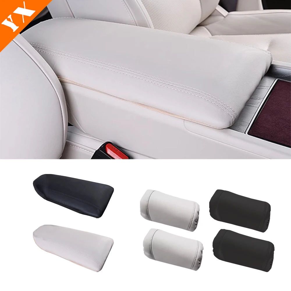 For Changan AVATAR 12  2023-2024 Leather Black/White Auto Center Armrest Cover Car Central Control Armrest Box Surface Cover