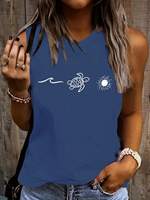 Womens Cotton Camis Solid color Female Slim Short Summer Top Fashion Versatile Cartoon Turtle Print Casual Sleeveless Vest 2024