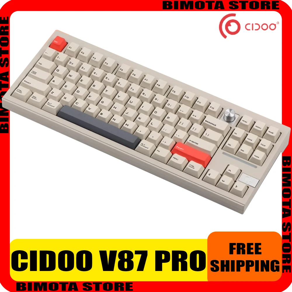 Cidoo V87 Pro Mechanical Keyboard Aluminium Alloy Three Mode Multifunctional Knob Gaming Keyboard RGB Support VIA Pc Gamer Gifts