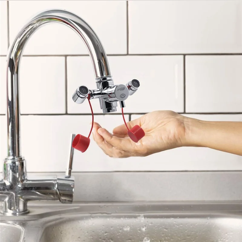 محطة غسيل عين مثبتة على الصنبور العملي مع غطاء، وحدة غسيل عين طوارئ موثوقة للإسعافات الأولية لمرفق الحوض للمختبر، الواقع #3