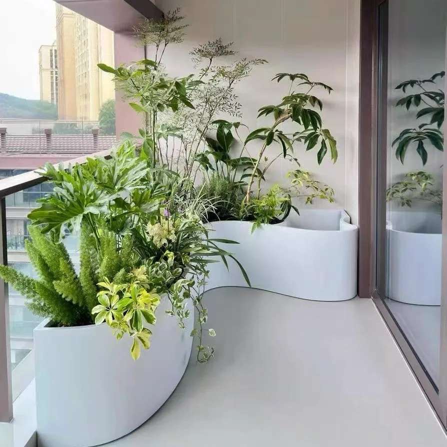 

Customized special-shaped flower box Indoor stainless steel landscaping flower pool Balcony modeling flower slot Terrace curved