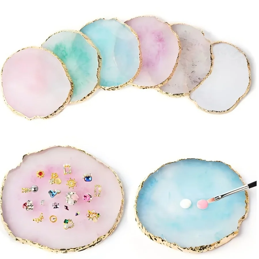 

1 PC Round resin nail palette Nail placement board Multi-color mixed color drawing tray Gel polishing display stand Nail tool
