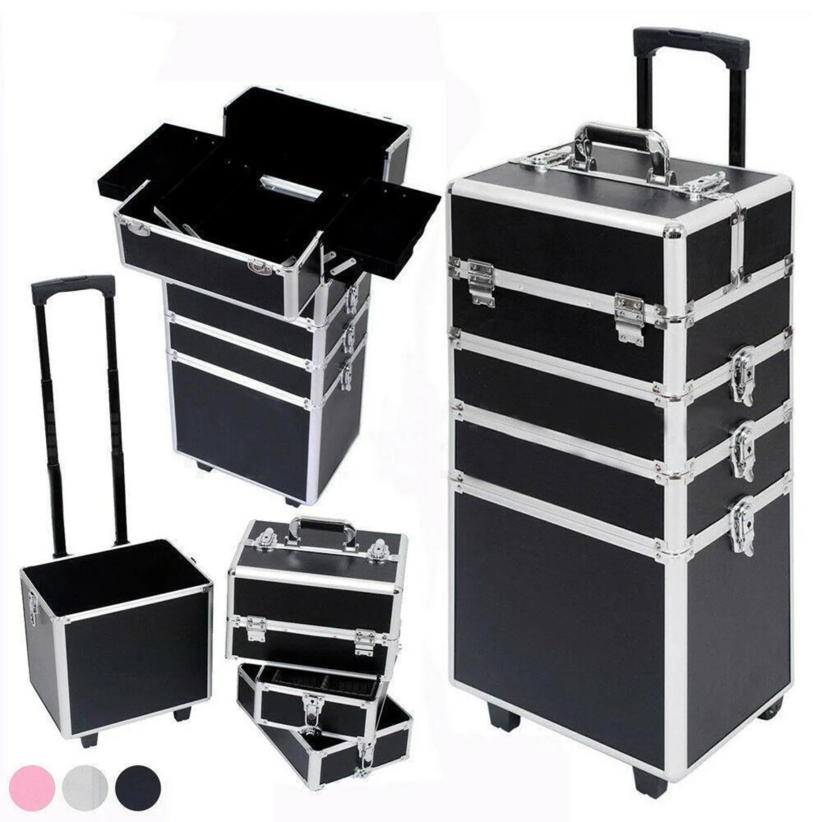 Pro Aluminum Rolling Makeup Jewelry Case Salon Cosmetic Organizer Trolley United States