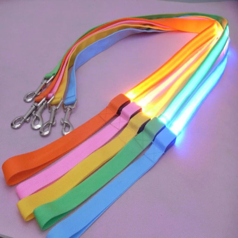 LED Pet Nylon Dog Leash Light Night Safety Flashing Glow in The Dark Dog Leash Mesh Pet Leash Rope 120cm