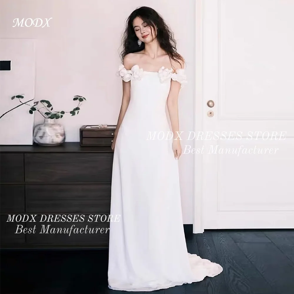 

MODX 2026 Simple Flowers Off-shoulder A-Line Wedding Dress Satin Bridal Gown for Photo shoots Vestidos Novias Boda Women