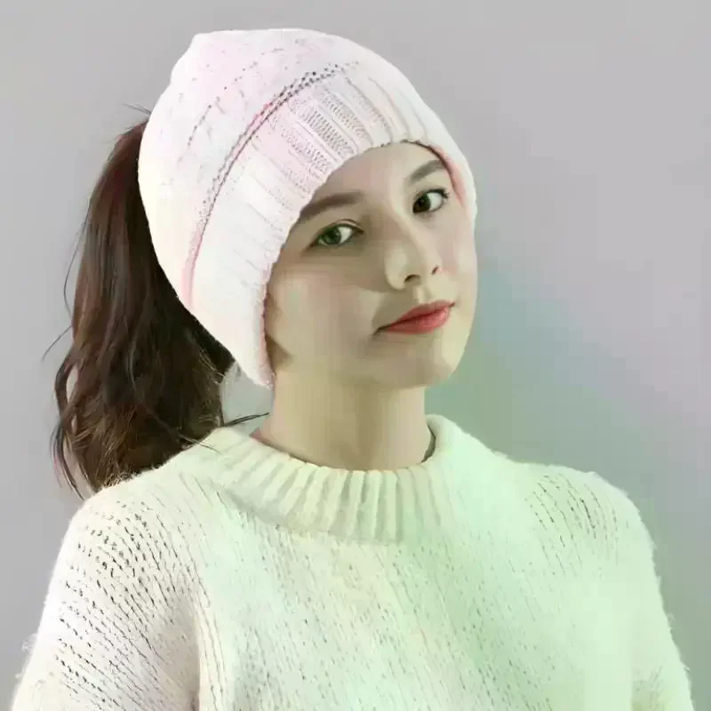 

1 шт., открытая вязаная шапка-бини для женщин, подходящие хвостики, высокая эластичность, теплая зимняя модная спортивная шапка на открытом воздухе