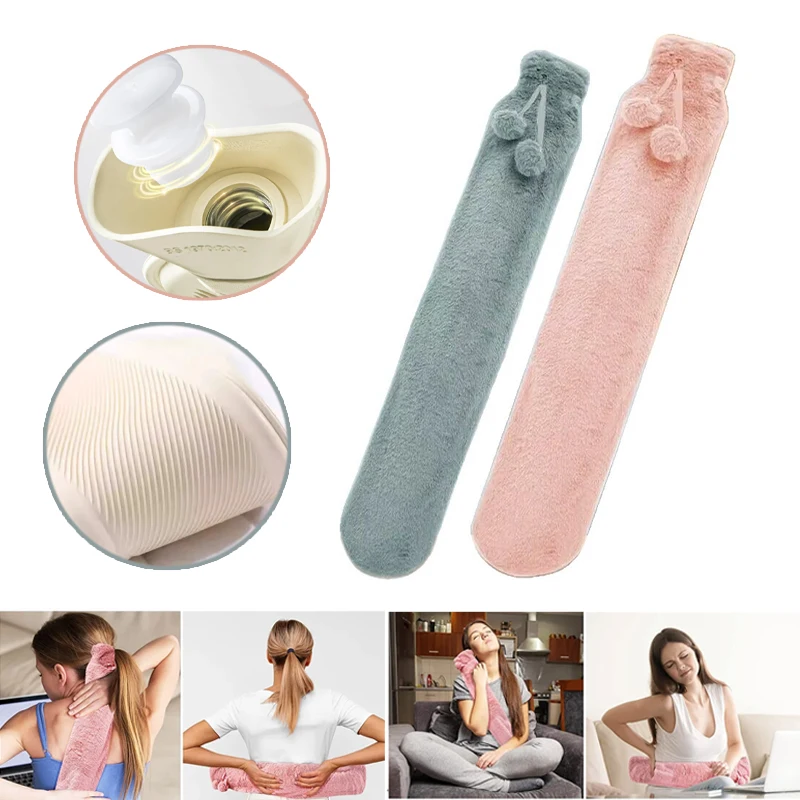 Extra Large Hot Water Bottle Long Design Leak Proof Safe Anti Burst Warming Bag With Plush Covered for Quilt Bed Body Comfort