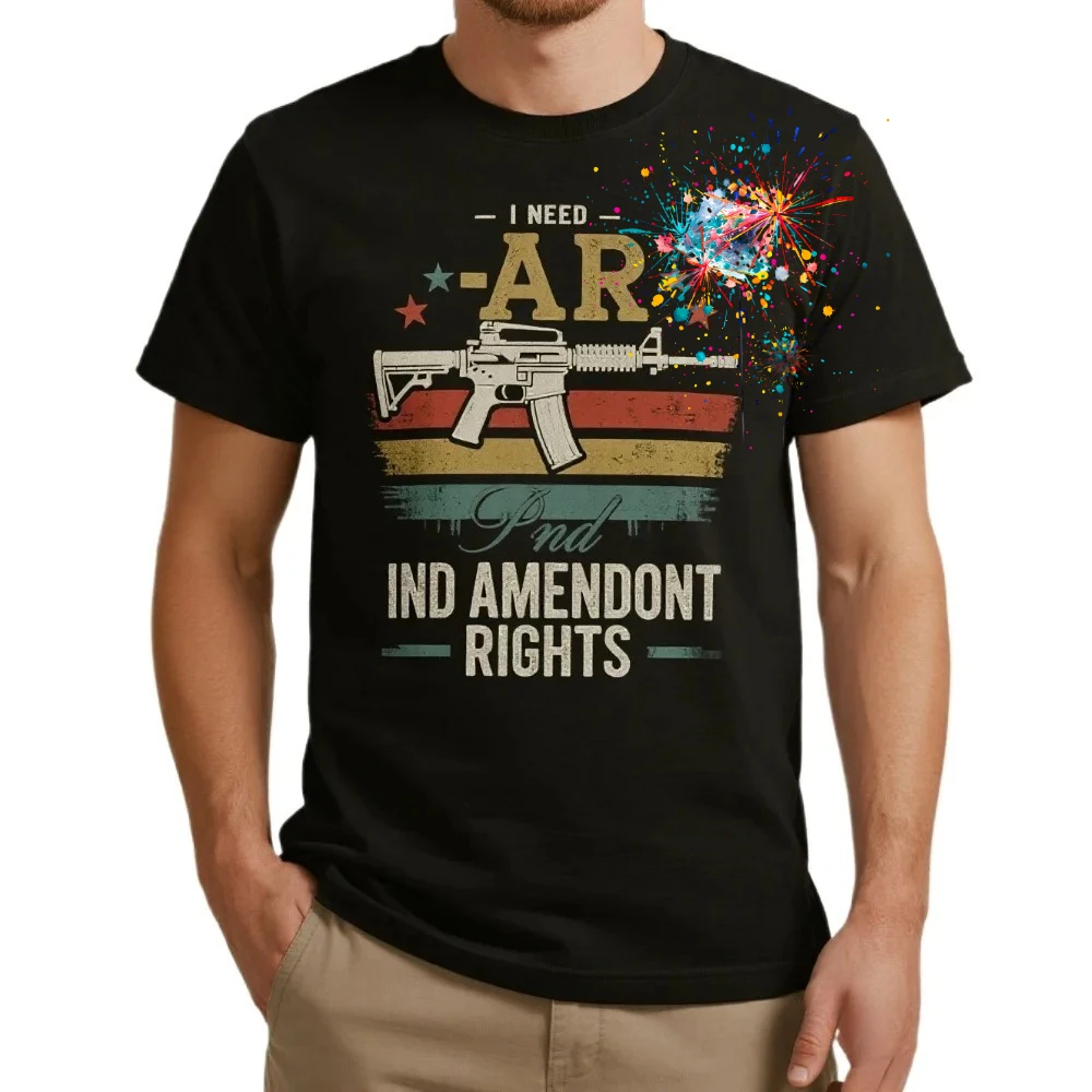 Retro AR-15 Rifle 2nd Amendment Gun Rights T-Shirt 100% Cotton O-Neck Summer Short Sleeve Casual Mens T-shirt Size S-3XL