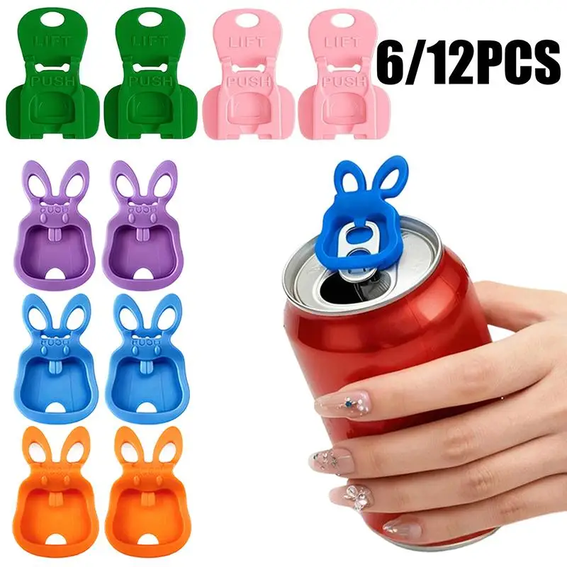 6/7/12Pcs Color Beverage Can Opener With Protective Cover Plastic Tab Can Openers Reusable Easy Can Opener Kitchen Tool