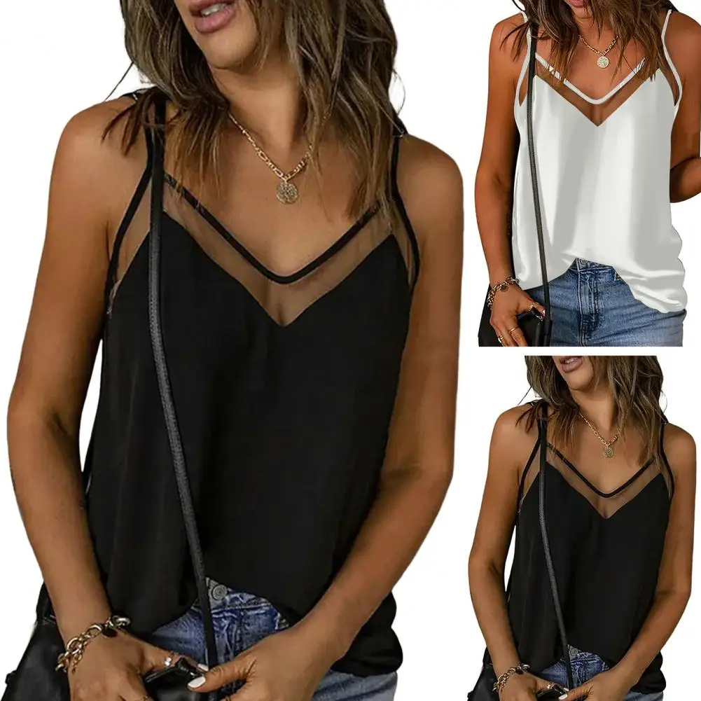 Chic Loose Tank Top Breathable V-neck Non-Fading Solid Color Summer Vest Top  Women Vest Dress Up