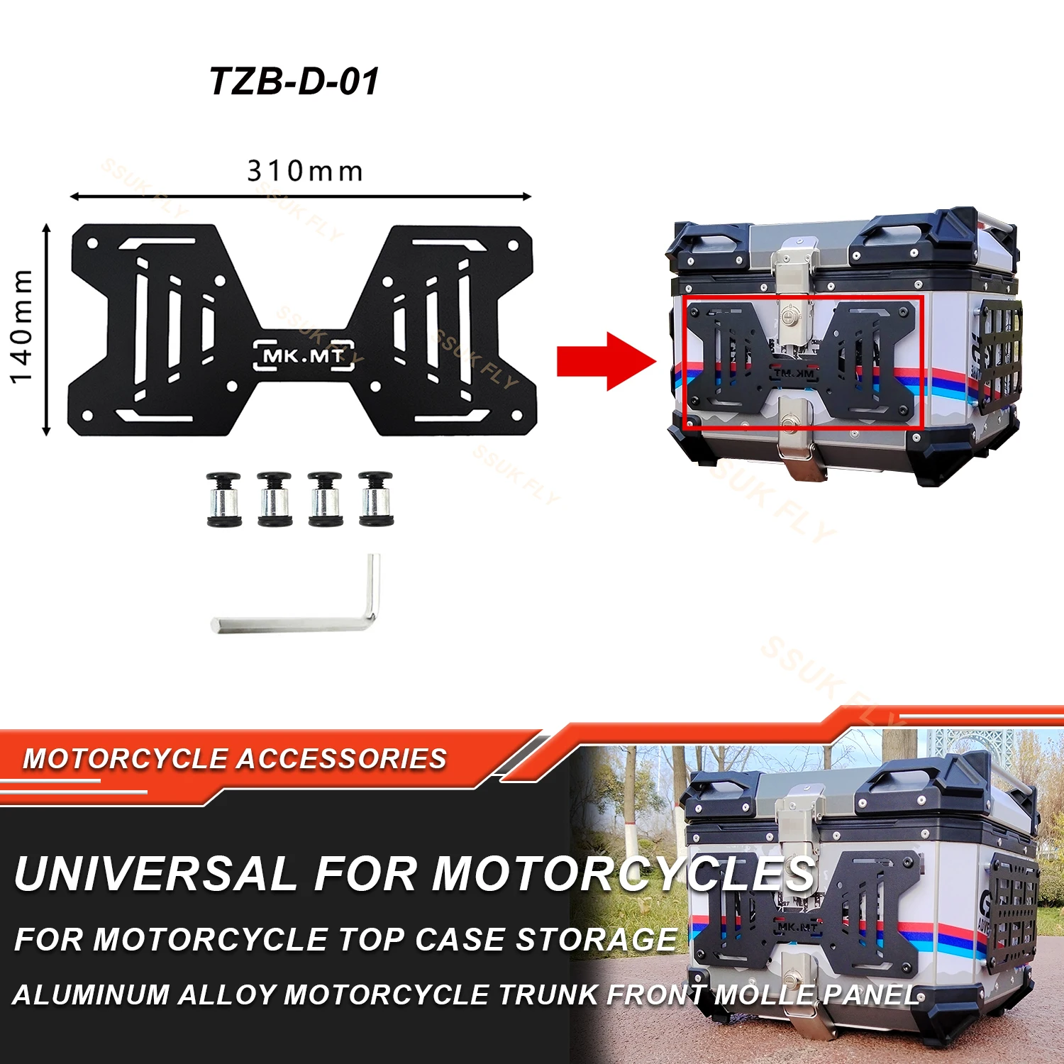 

Motorcycle Front Molle Panel For Trunk Storage Stainless Steel Waterproof Tactical Universal Top Case Organizer Modular Storage