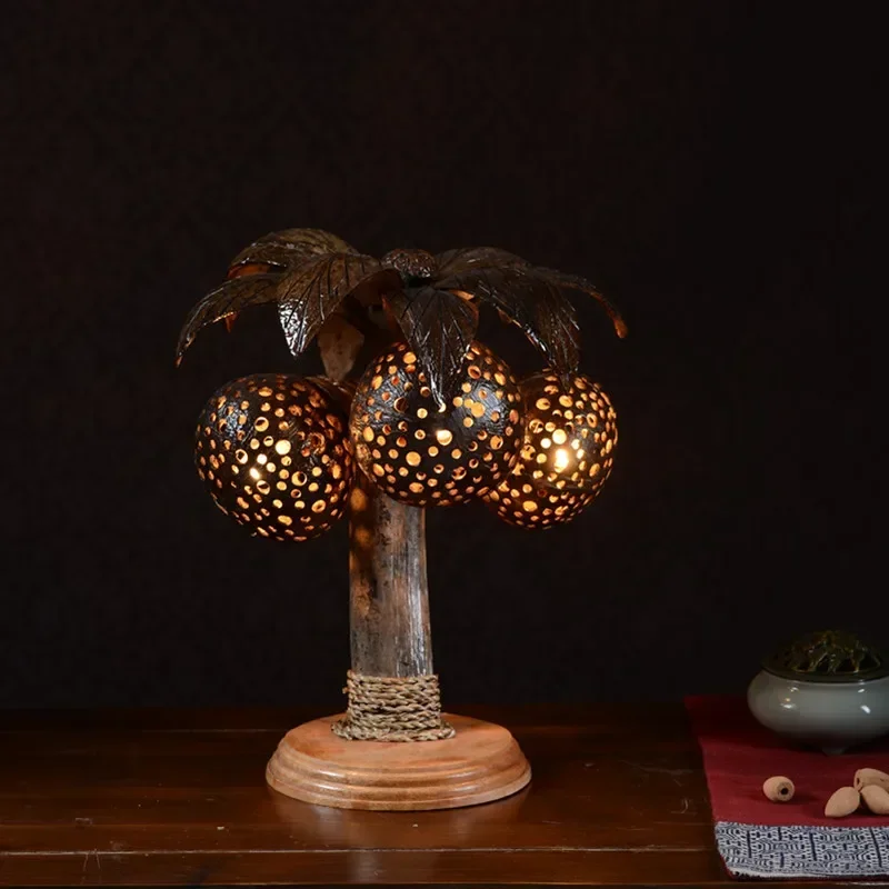 Creative desk lamp Coconut tree lamp Bedroom bedside Internet celebrity atmosphere Night  Handmade home accessories