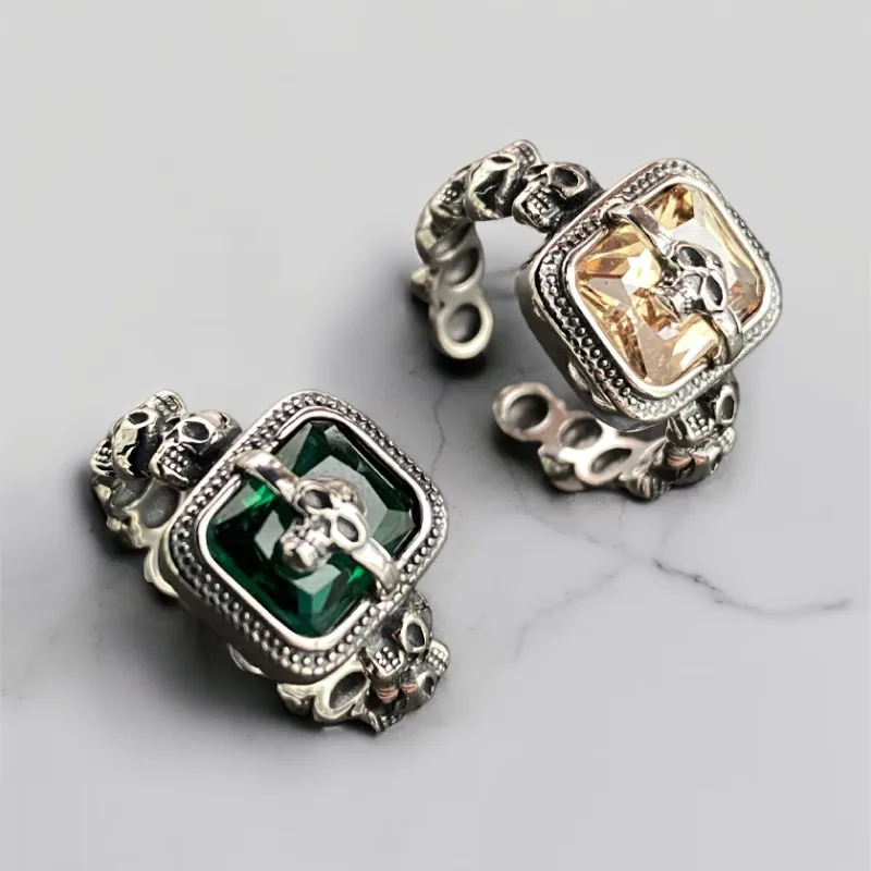 

Retro 925 Taiyin Heavy Industry Colored Zircon Skull Open Ring For Women, Light Luxury, Niche Trend, Personalized Ring