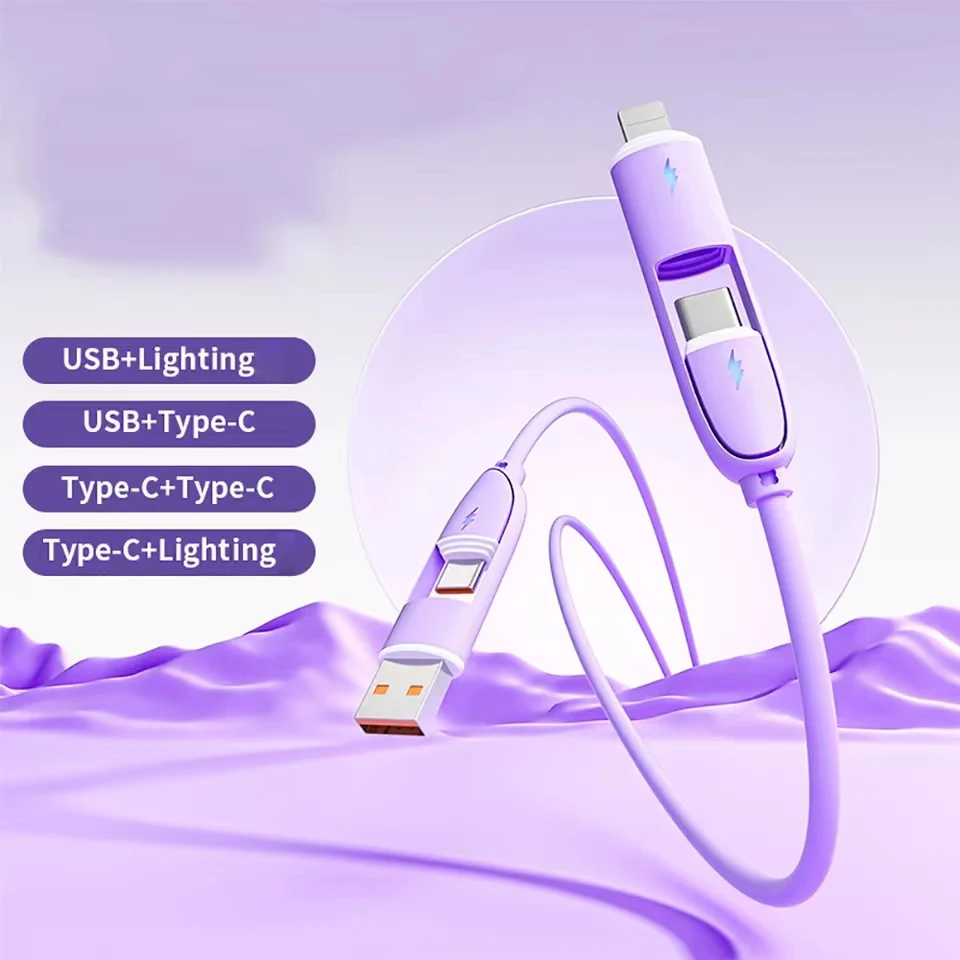 4 in 1 66w Charging Cable Pd Liquid Tablet Flash Charging Cord For iPhone Huawei Xiaomi USB C Type C Fast Charging Data Cable