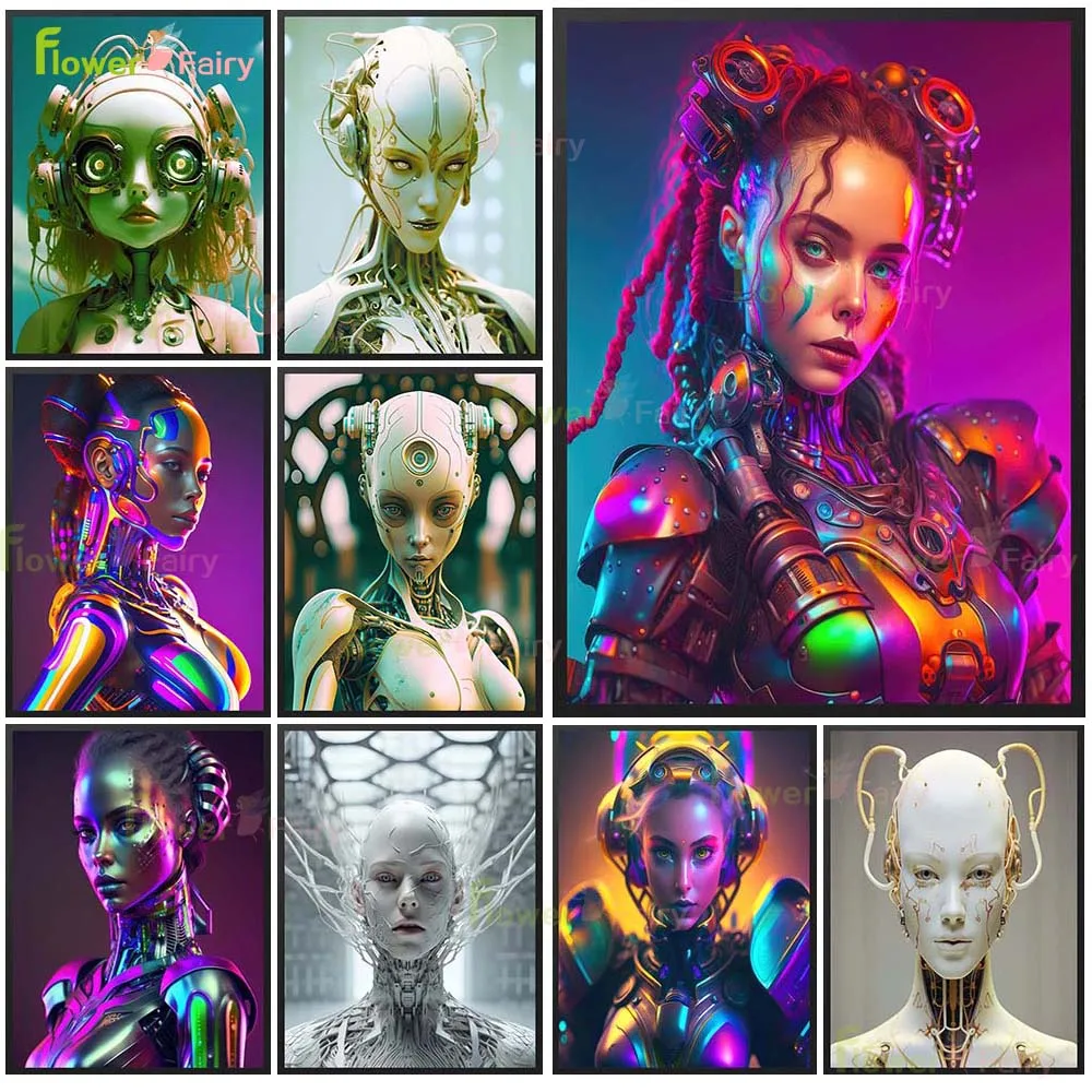 

Abstract Robot Girl Woman Portrait Prints Poster Wall Art Canvas Painting Home Decor Wall Pictures For Living Room Unframed