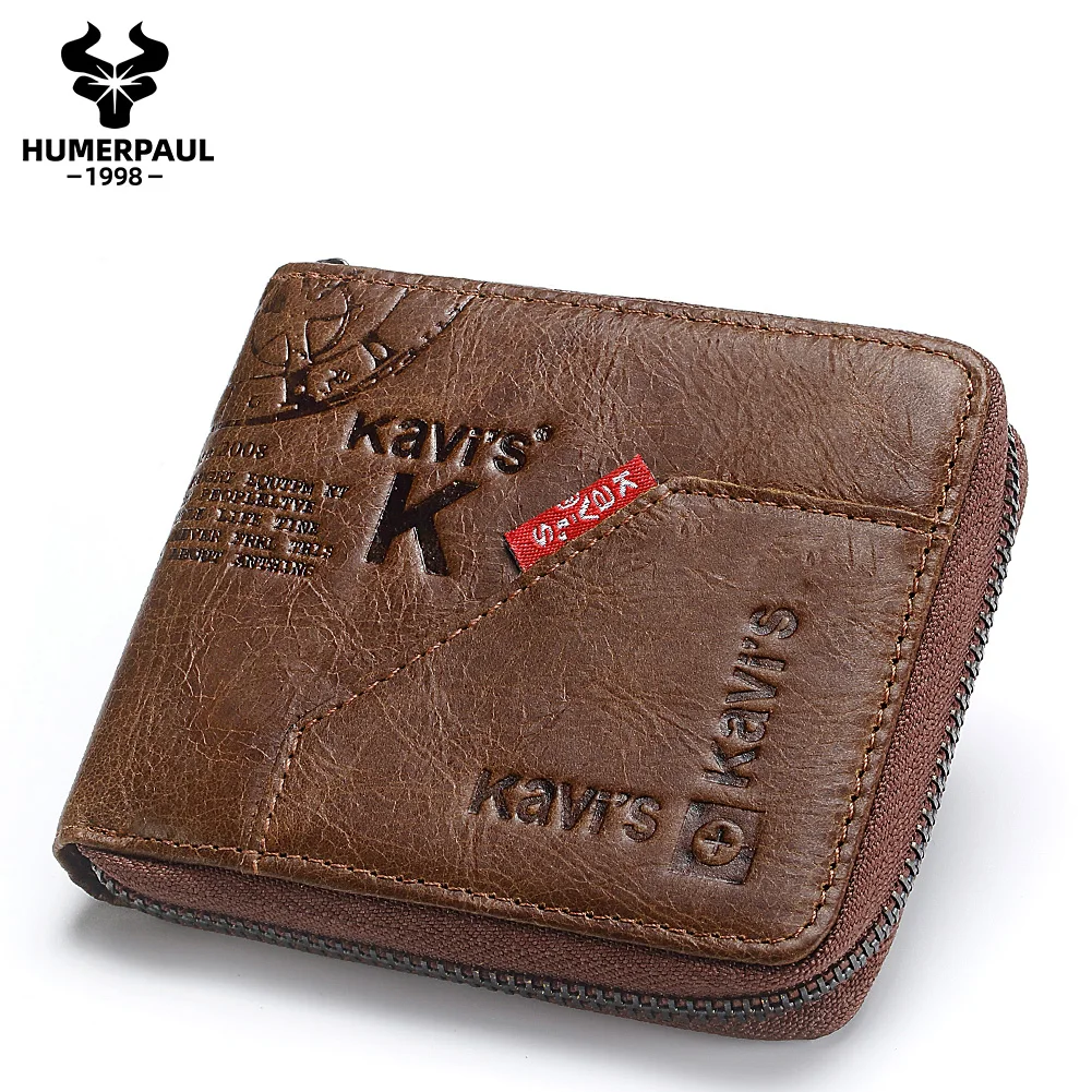 Genuine Leather Men's Wallet Short Coin Pocket Purse Male Rfid Multifunction Storage Bag with Card Holder Small Zipper Carteiras