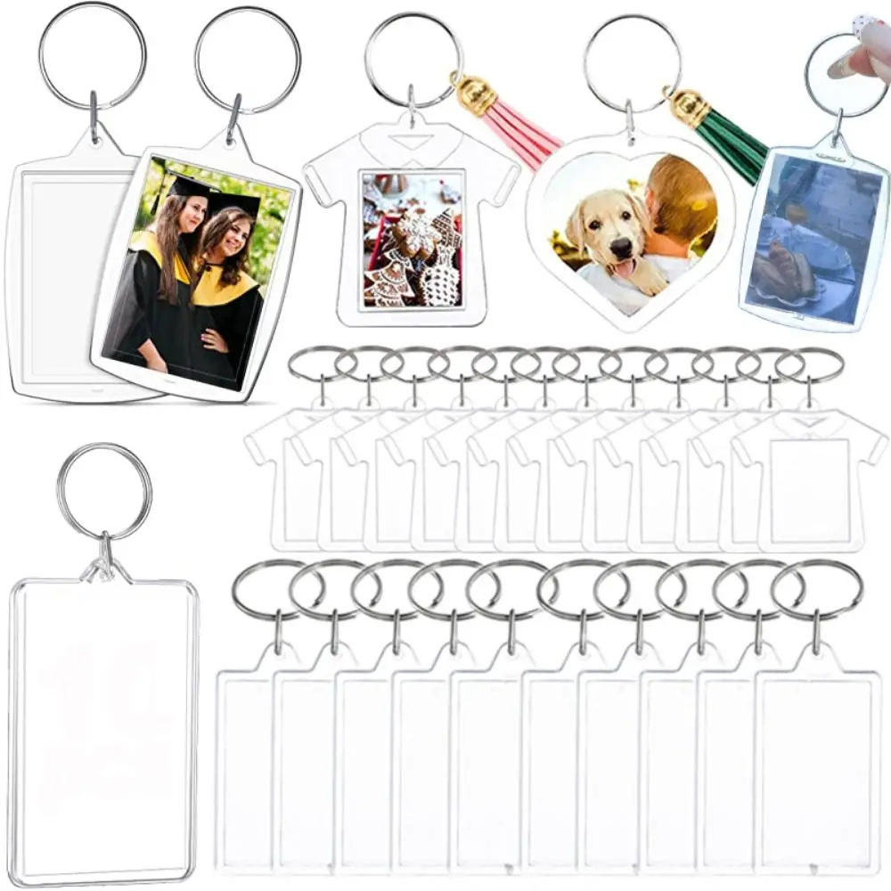 5Pcs Pendant Tassels Photo Frame Keychain Snap-In Custom Insert Photo Acrylic Blank Keyring Clear Transparent Picture Keyring