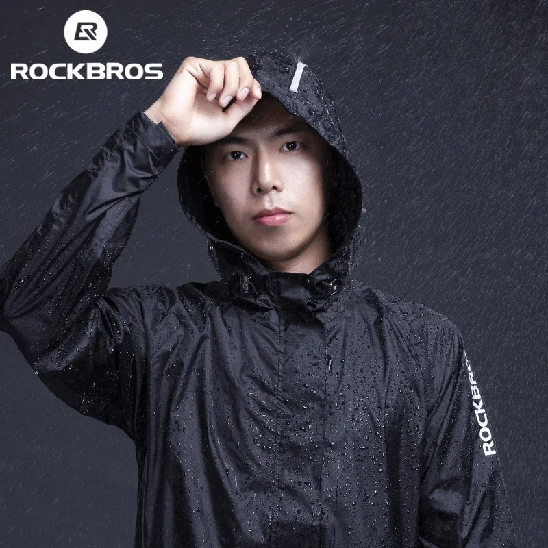 ROCKBROS-chaqueta impermeable de ciclismo para hombre, chubasquero reflectante transpirable con capucha, cortavientos deportivo para exteriores, talla europea