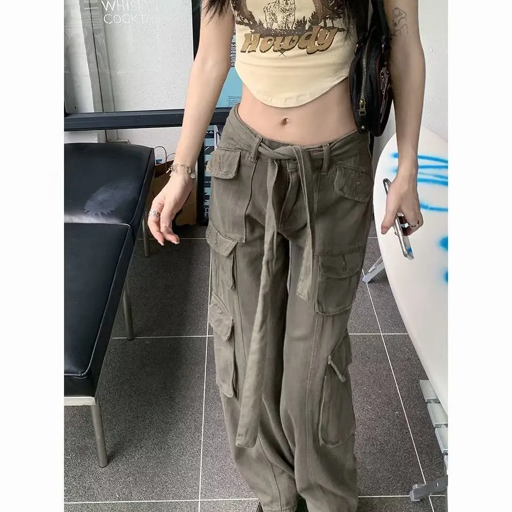 

Y2K Pockets Cargo Pants for Women Straight Oversize Pants Harajuku Vintage Streetwear Low Waist Trousers 2023 korean clothes