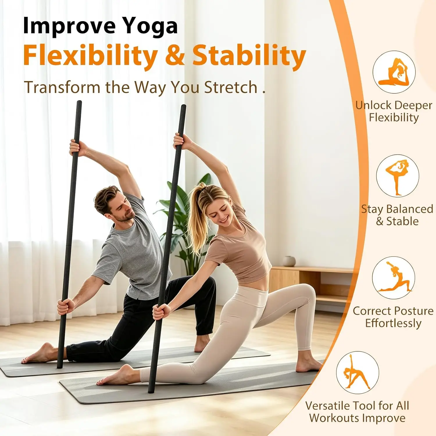 Yoga Fitness Bar Adjustable 4 Level Collapsible Portable Exercise Pole Home Office Workout Balance Training Space Saving Gear