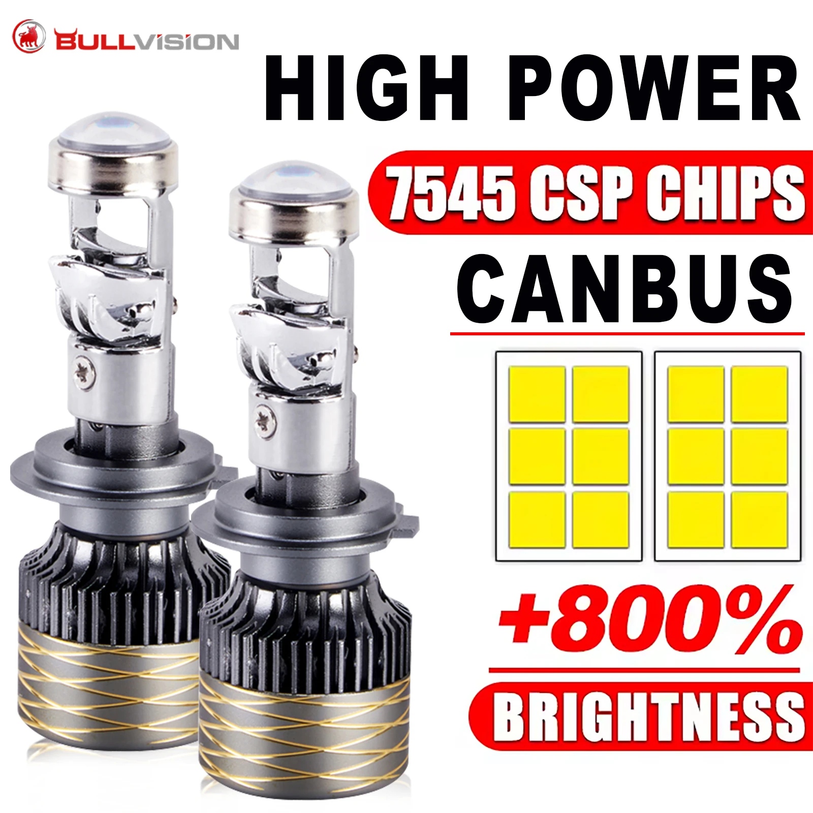Lente Projetora Bi LED H7 H4 para Farol, Alta Potência H11 9005 HB3 9006 HB4 H8 H9 Turbo Canbus Hi/Lo Beam com Ventilador de Resfriamento 12V 24V