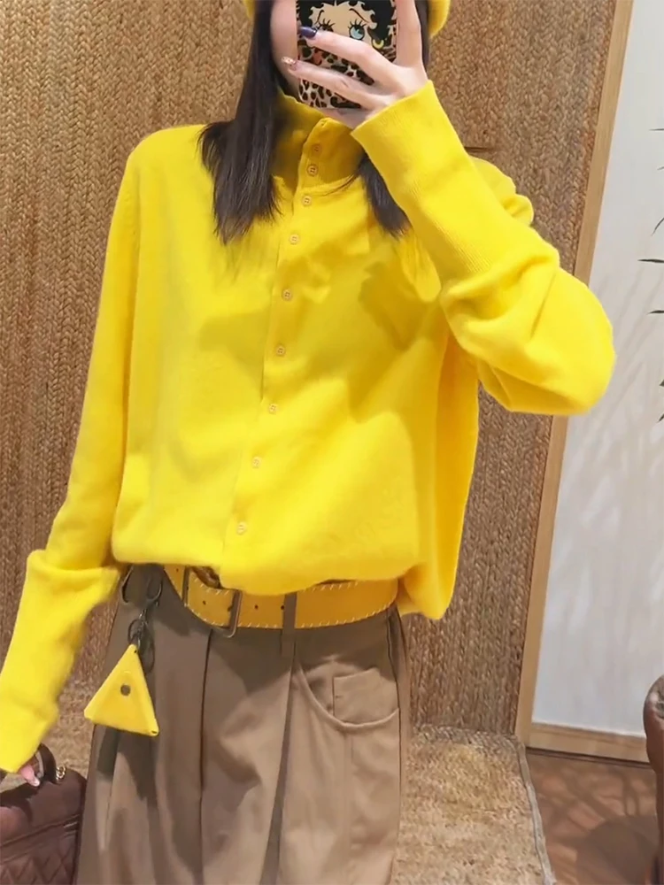 

Korean Sle High Ne Knitted Open Cardigan Pure Color Ele Slimming Top for Autumn Winter plus Size Faionable Personali